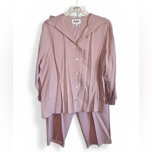 FLAX Lavender  Cotton Blend Button Top and Pants Set Lagenlook Minimalist Sz L